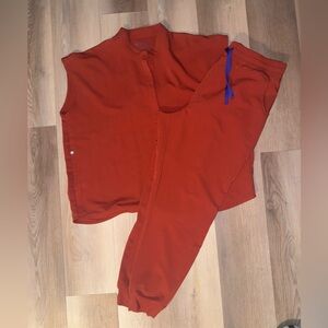 Figs Rafaela top and High waisted Joggers Brick color/Rust Orange Two-Piece Set
